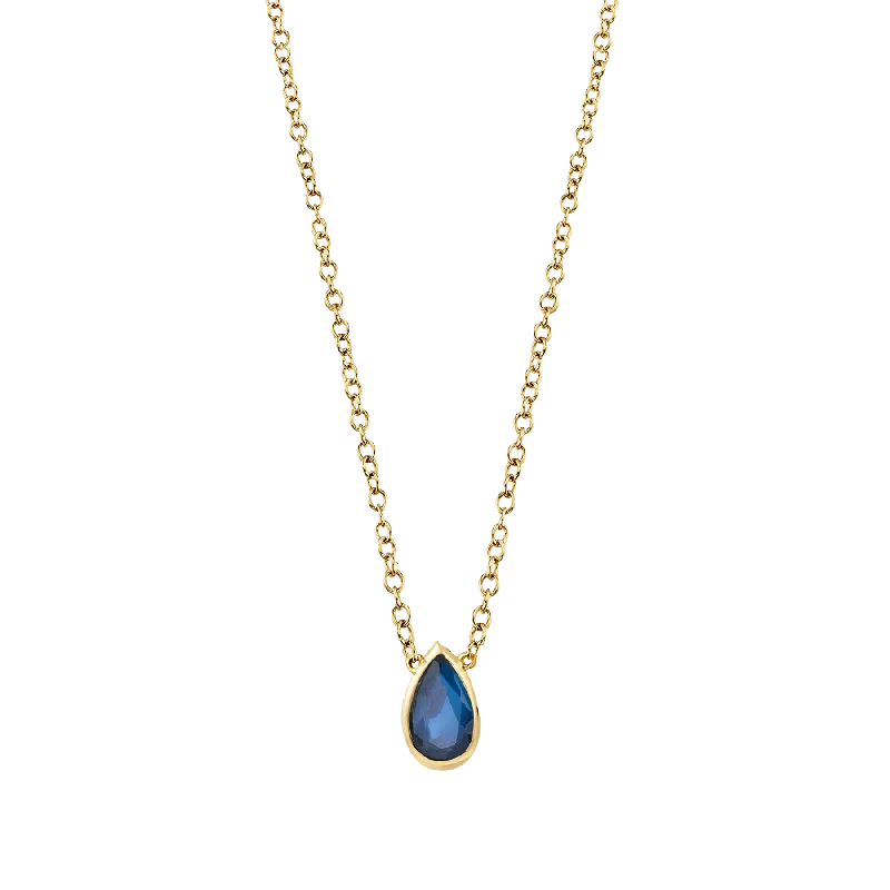 Women’s long necklaces-Teardrop Necklace - Blue Sapphire / 14k Yellow Gold