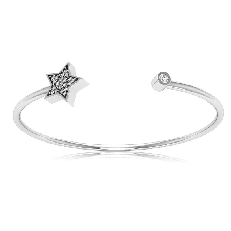 Women’s gemstone link bracelets-Sterling Silver Cubic Zirconia Star Open Adjustable Bangle