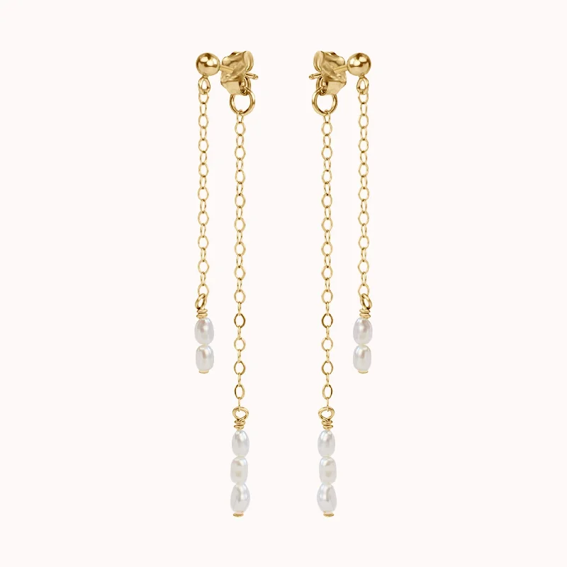 Women’s hoop earrings-Cordelia Double Pearl Drop Earrings