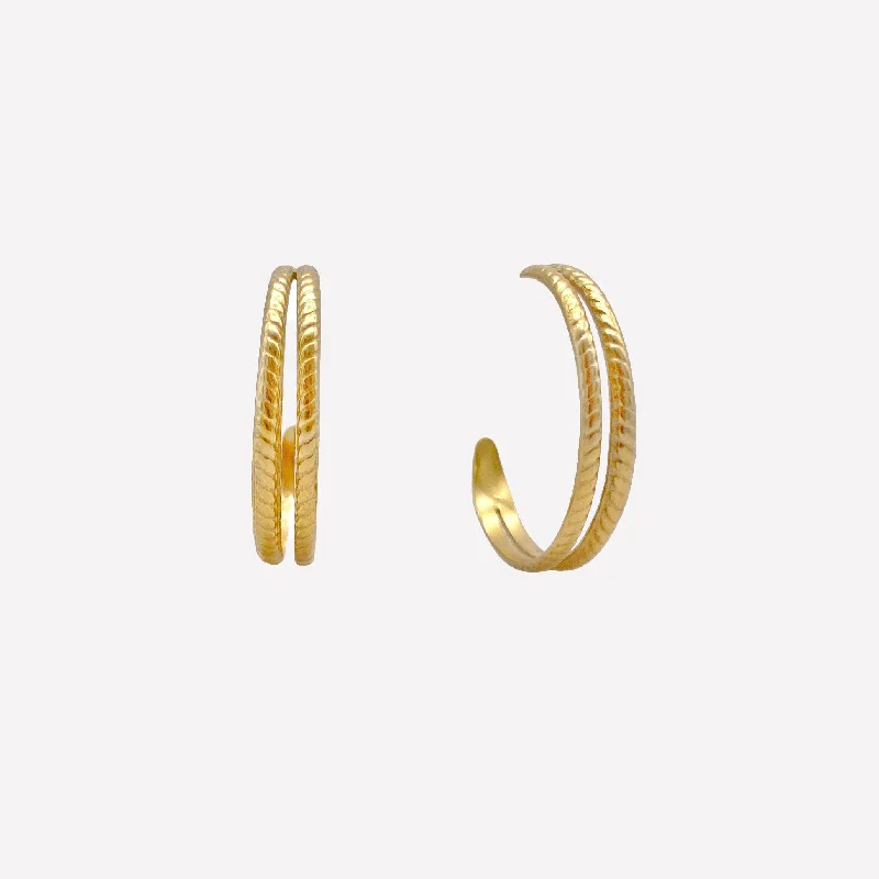 Women’s crystal hoop earrings-DOUBLE HOOP CLIP-ON EARRINGS IN GOLD