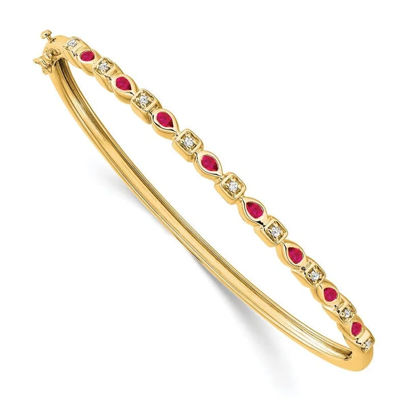 Women’s gemstone chain bracelets-14k Ruby and Diamond Bangle