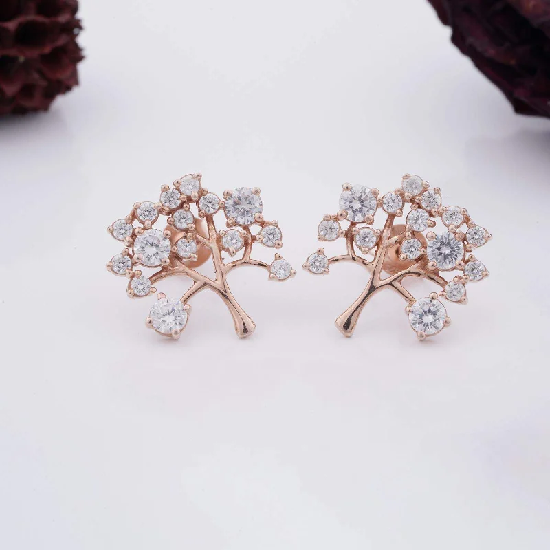 Women’s silver drop earrings-Rose Gold Dainty Tree Stud Earrings