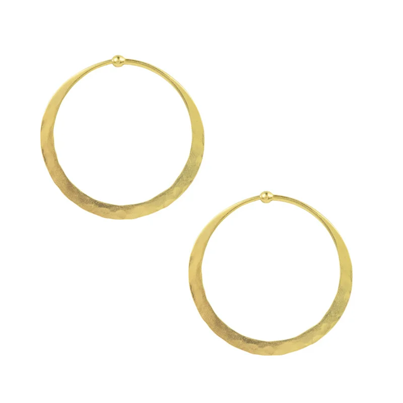 Women’s flower earrings-Hammered Hoops in Gold - 1 1/2"