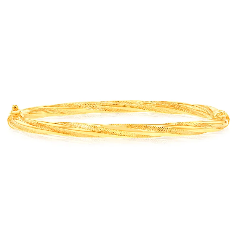 Women’s personalized bracelets-9ct Yellow Gold Twisted Tube Hinged Bangle