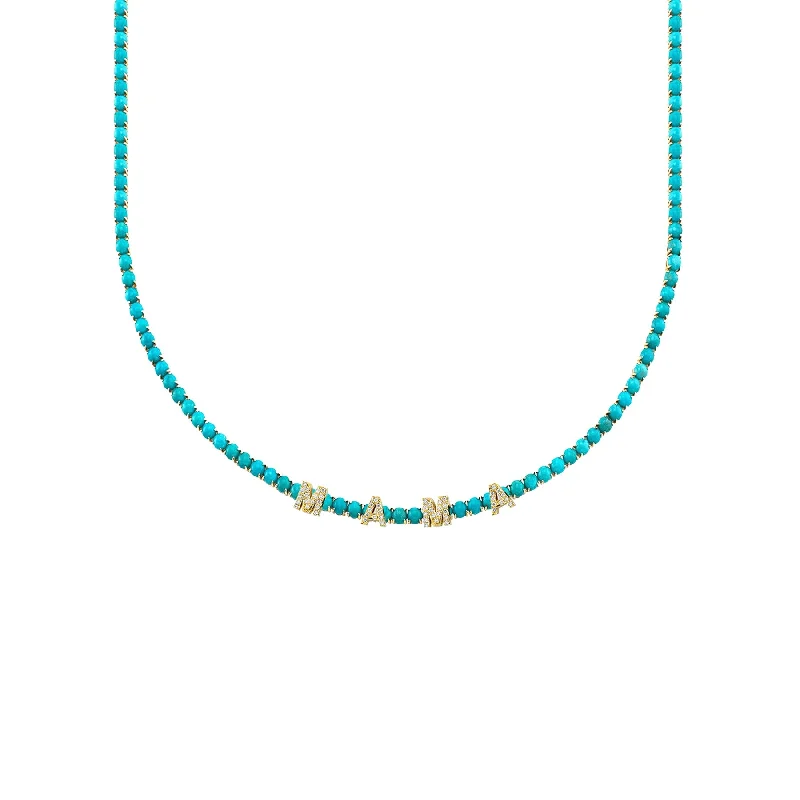 Women’s sparkly necklaces-Perfect Personalized Collar Tennis Necklace - Turquoise / 14k Yellow Gold