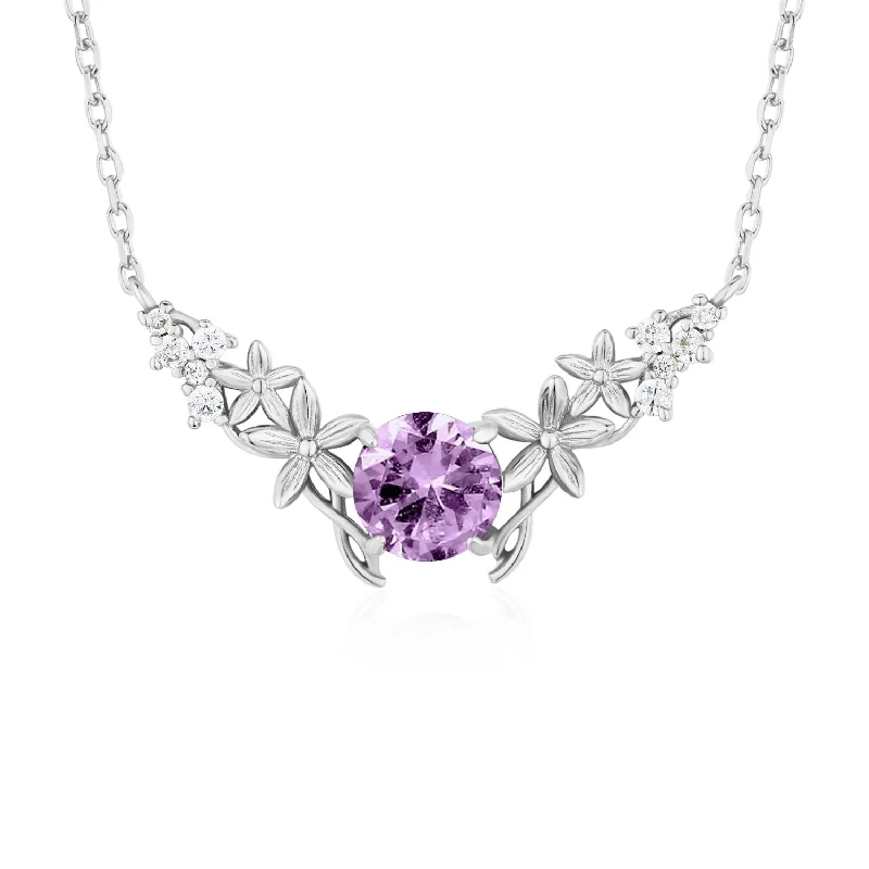 Women’s heart necklaces with diamonds-Silver Leaf Amethyst Necklace