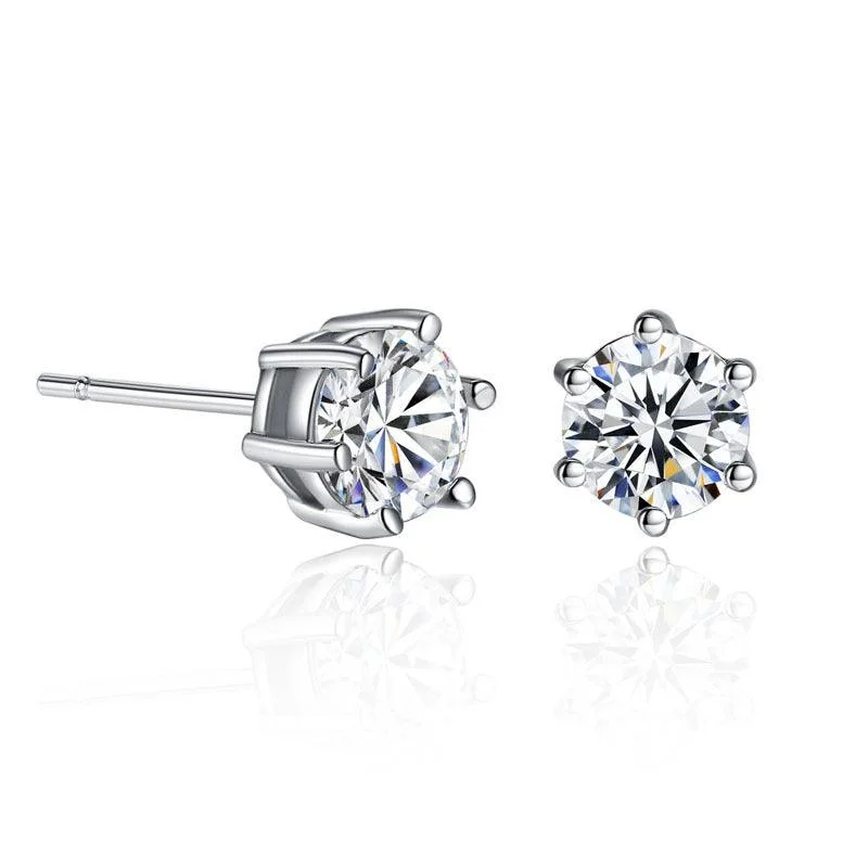 Women’s fashion earrings-Round Cut Cubic Zirconia Stud Earrings