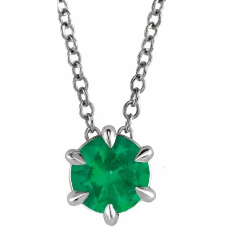 Women’s gold pendant necklaces-Sterling Silver 4 mm Lab-Grown Emerald Solitaire 16-18" Necklace