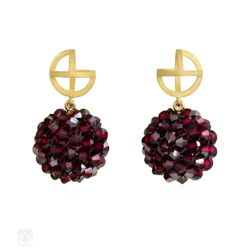 Women’s ear cuffs-Gold and crystal beaded ball earrings