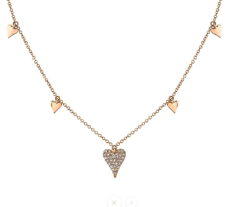 Women’s snake chain necklaces-14KT ROSE GOLD ROUND DIAMOND HEART NECKLACE