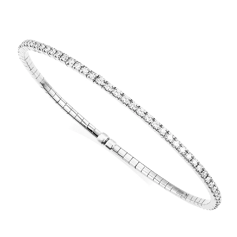 Women’s hammered bangles-18ct White Gold Claw Set Flexible Diamond Bangle