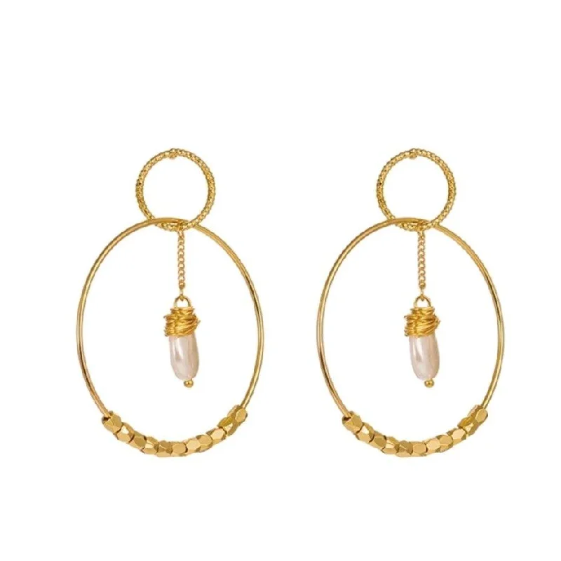 Women’s crystal stud earrings-Pearl Double Hoop Earrings