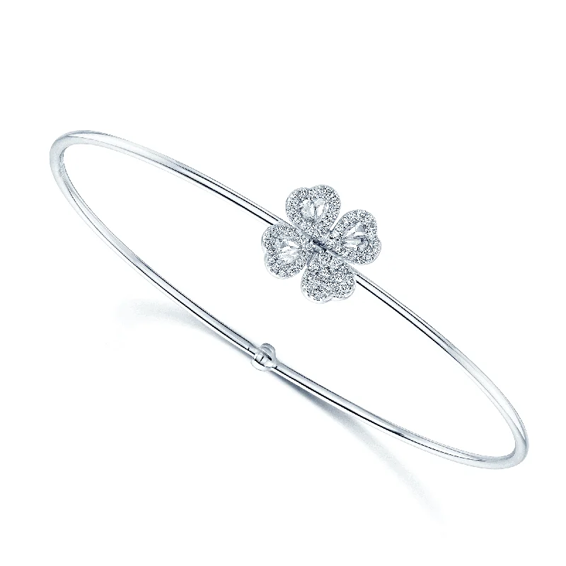 Women’s wedding bangles-18ct White Gold Pear & Brilliant Cut Diamond Clover Bangle