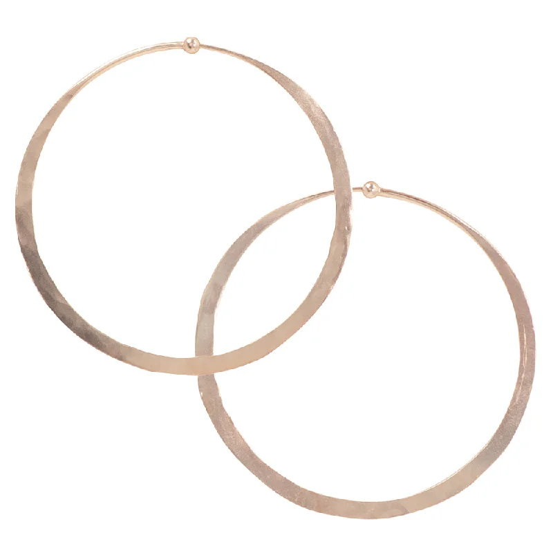 Women’s silver earrings-Hammered Hoops in Rose Gold - 2 1/2"