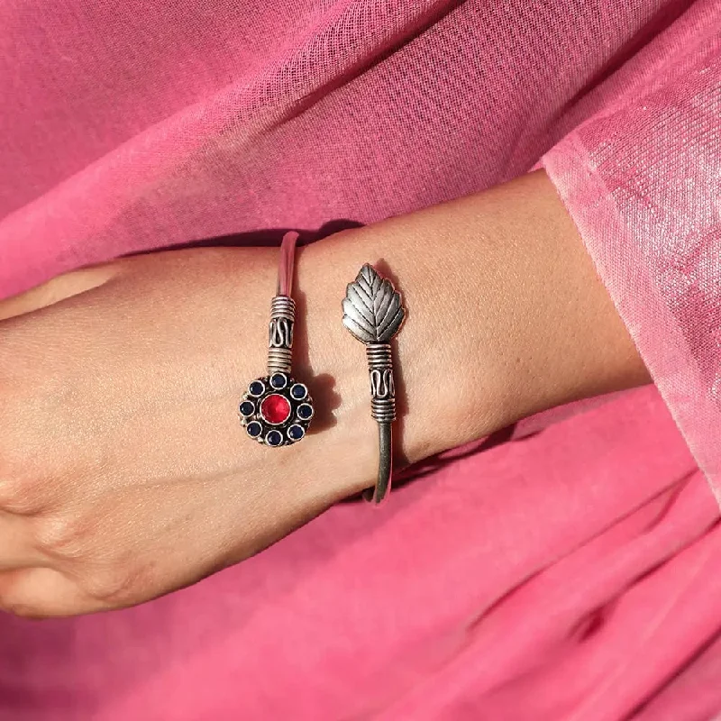 Women’s stackable bangles-Silver oxidized red bangle