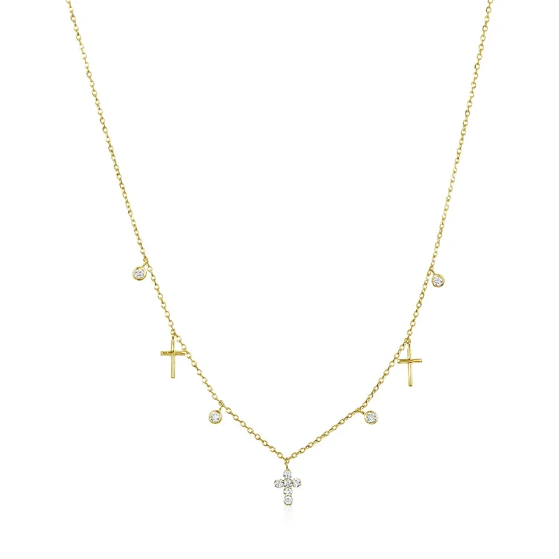 Women’s crystal necklaces-Multi Cross & Diamond Bezel Dangle Necklace