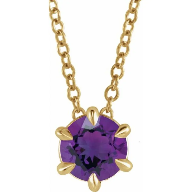 Women’s statement gold necklaces-14K Yellow 6 mm Natural Amethyst Solitaire 16-18" Necklace