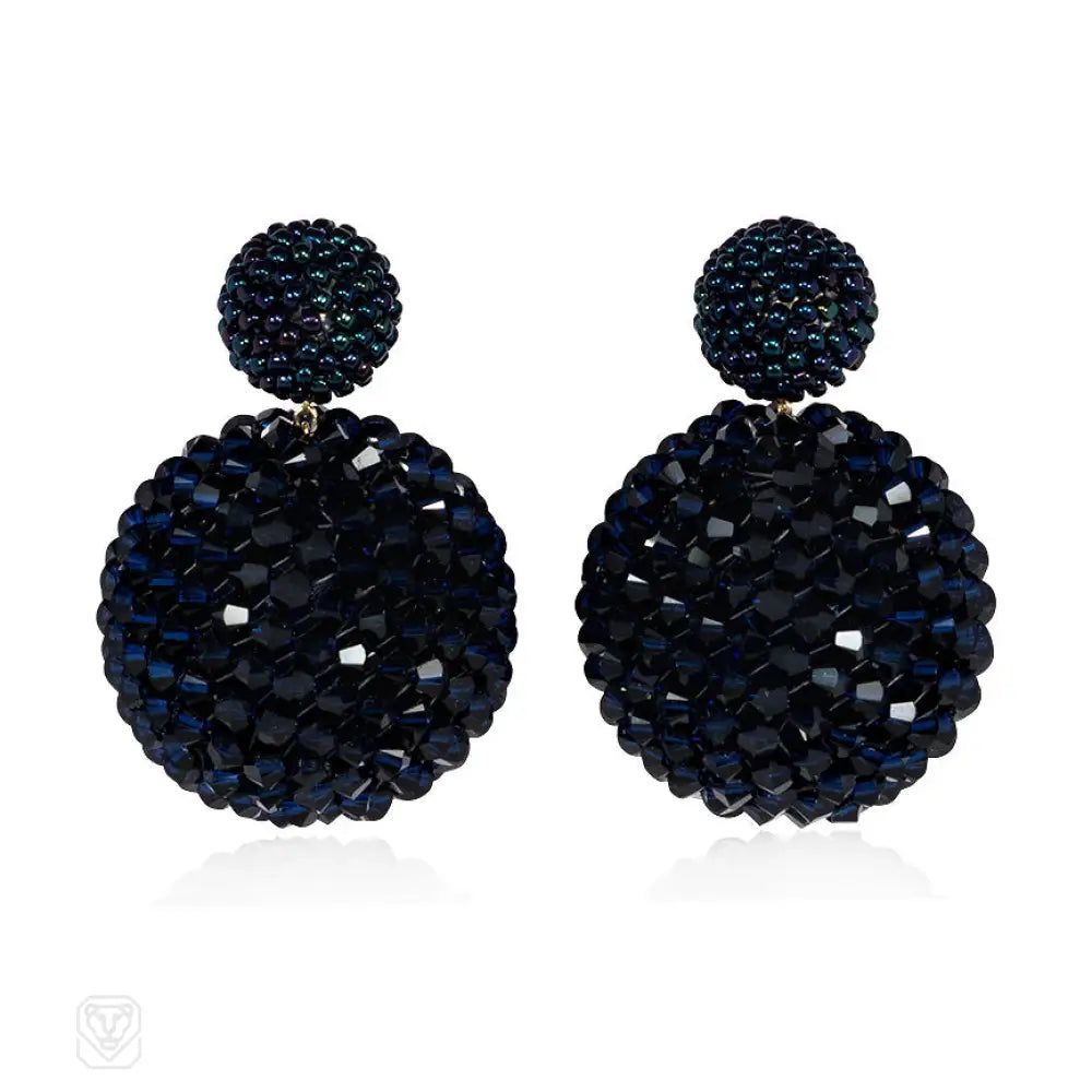 Women’s emerald earrings-Blackberry and indigo hand beaded earrings