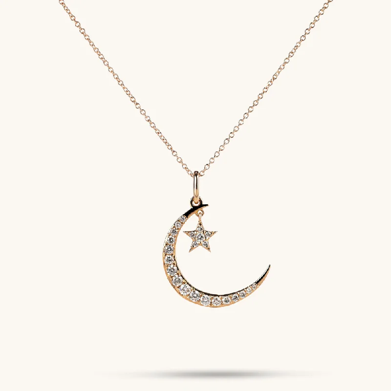 Women’s black diamond necklaces-Diamond Moon and Star Necklace