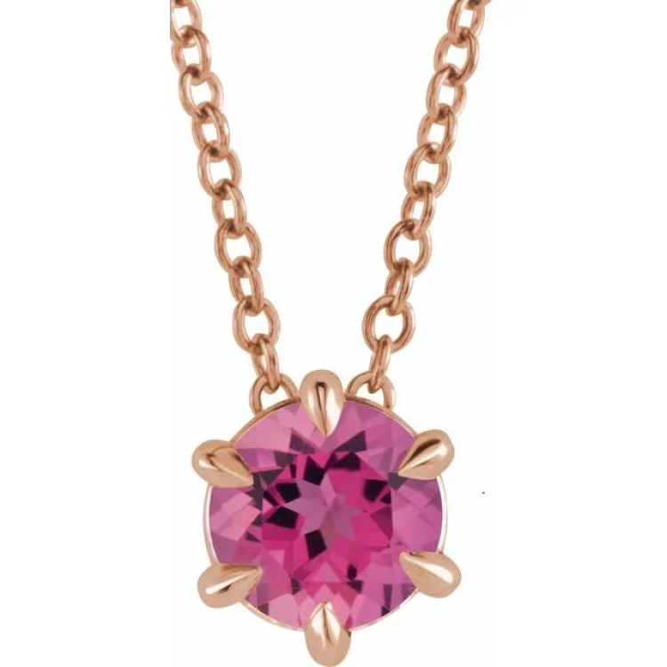 Women’s long necklaces-14K Rose 4 mm Natural Pink Tourmaline Solitaire 16-18" Necklace