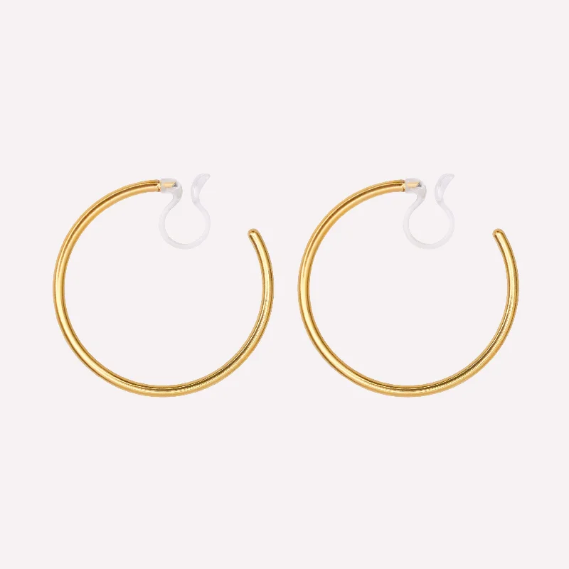 Women’s leaf drop earrings-MEDIUM HOOP CLIP-ON EARRINGS IN GOLD