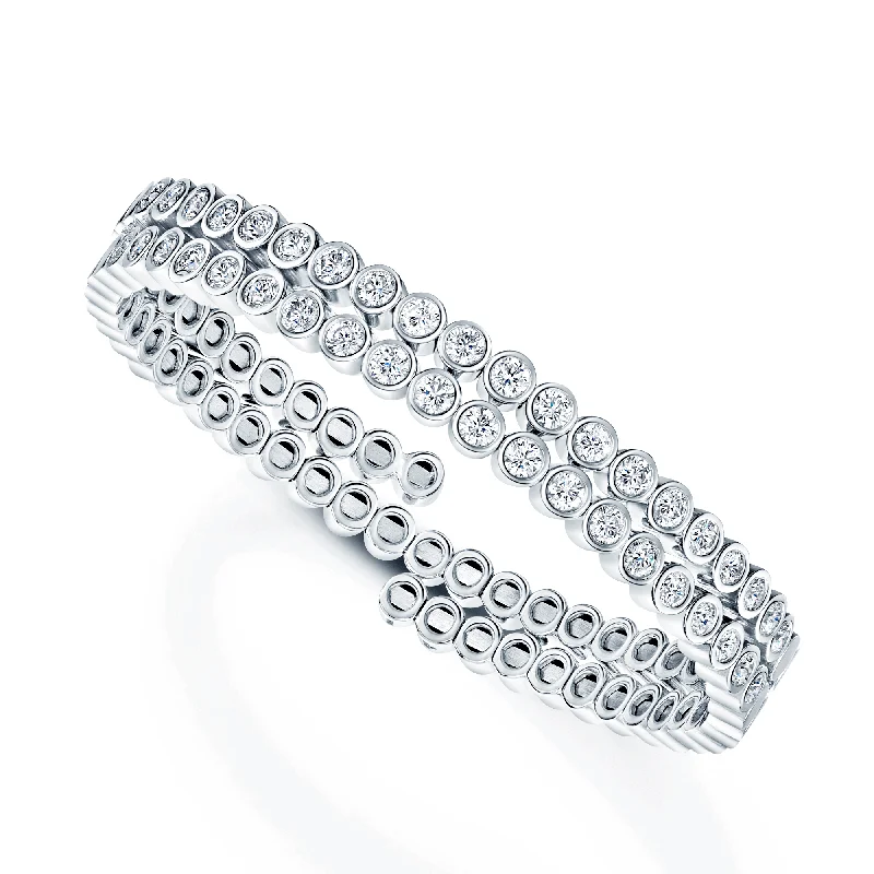 Women’s vintage bangles-18ct White Gold Round Brilliant Cut Diamond Rub Over Wrap Bangle