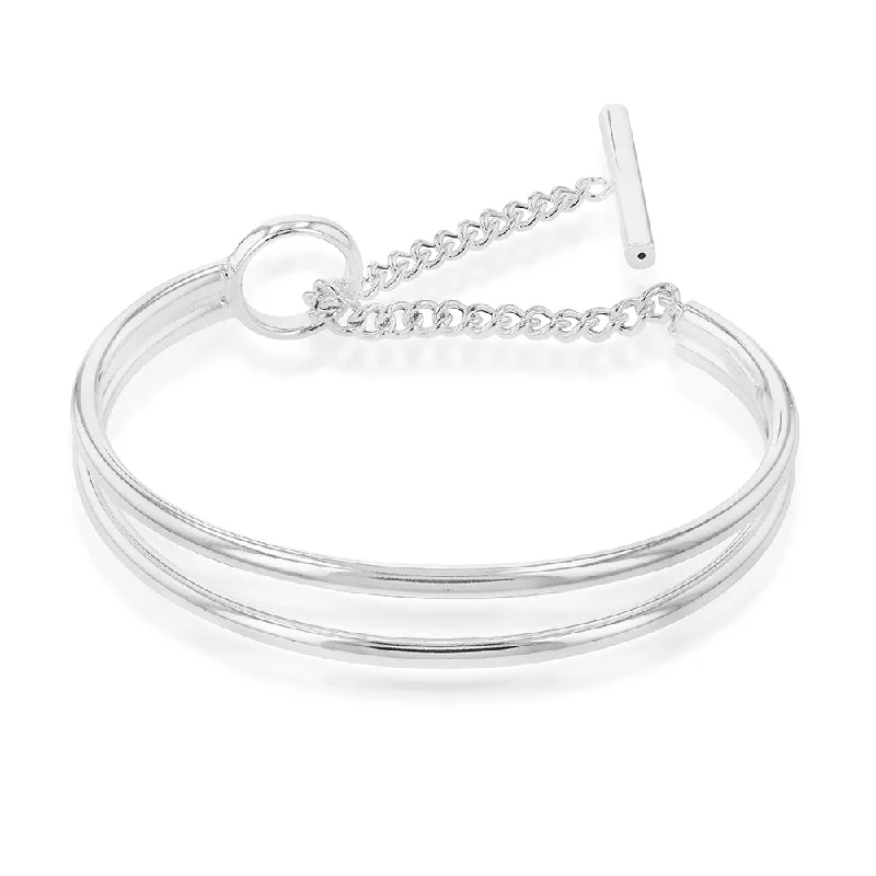 Women’s gold-plated bangles-Sterling Silver Open 2 Bar Bangle