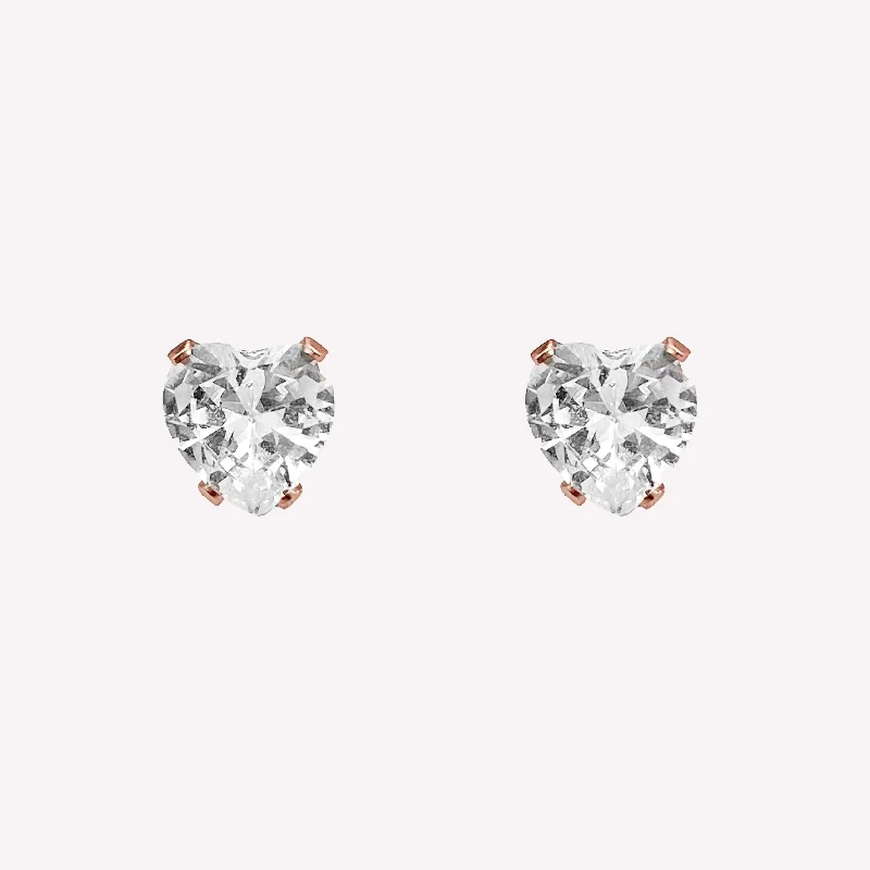 Women’s crystal earrings-HEART RHINESTONE STUD CLIP-ON EARRINGS IN ROSE GOLD