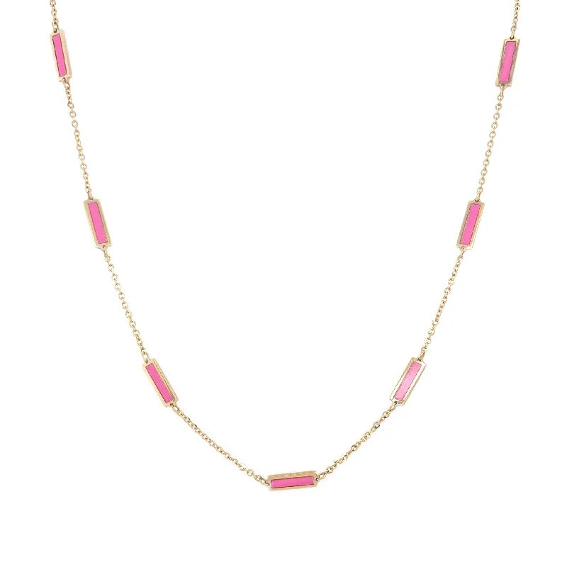 Women’s layered crystal necklaces-14k Gold & Pink Agate Bar Station Necklace