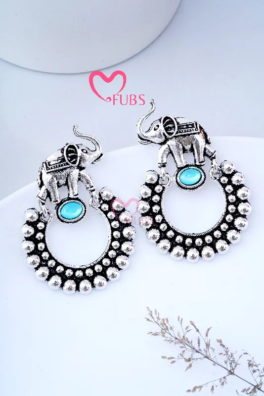 Women’s glamorous earrings-Stone Studded Haathee Oxidized Earrings