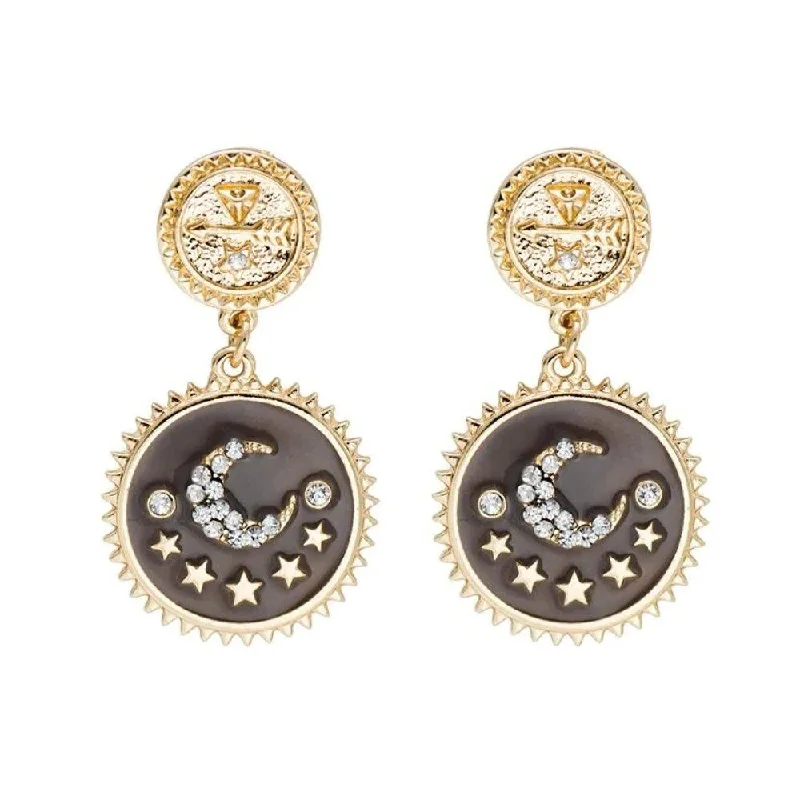 Women’s gold drop earrings-Moon and Star Dangle Earrings