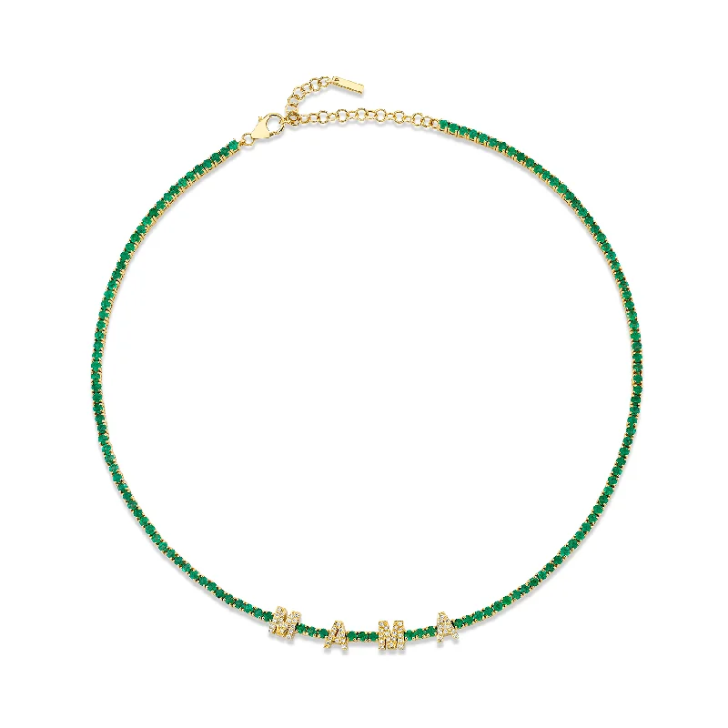 Women’s elegant silver necklaces-Perfect Personalized Collar Tennis Necklace - Emerald / 14k Yellow Gold