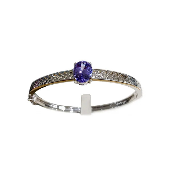 Women’s cuff bracelets-Sterling Silver Tanzanite Bangle