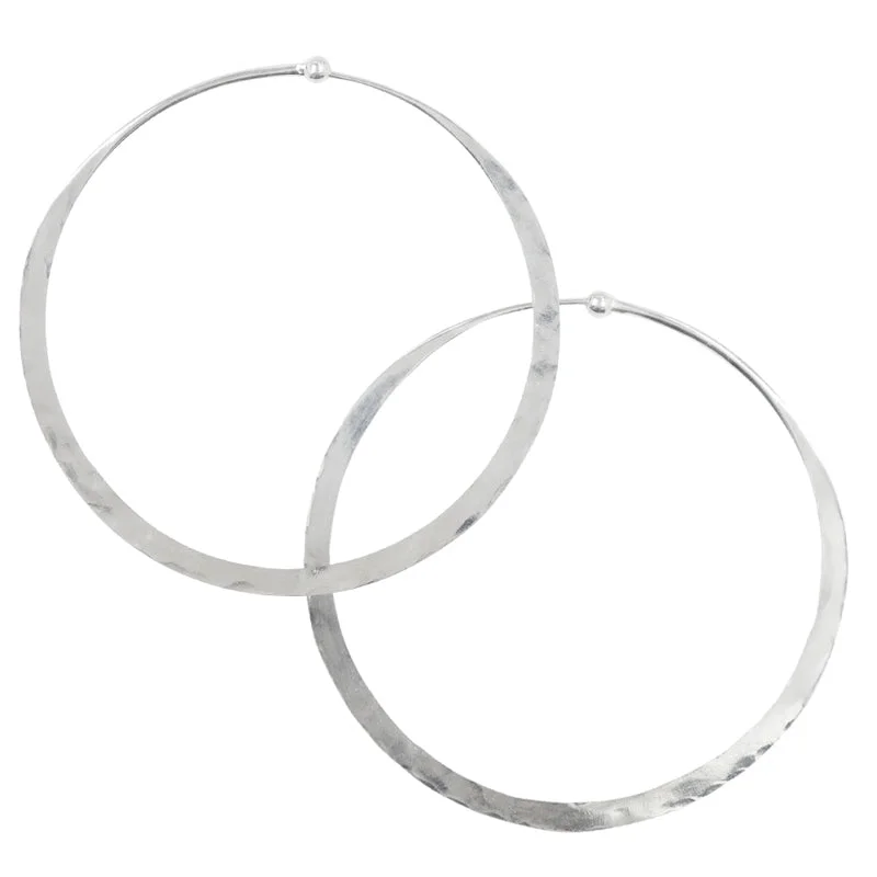 Women’s dangling earrings-Hammered Hoops in Silver - 2 1/2"