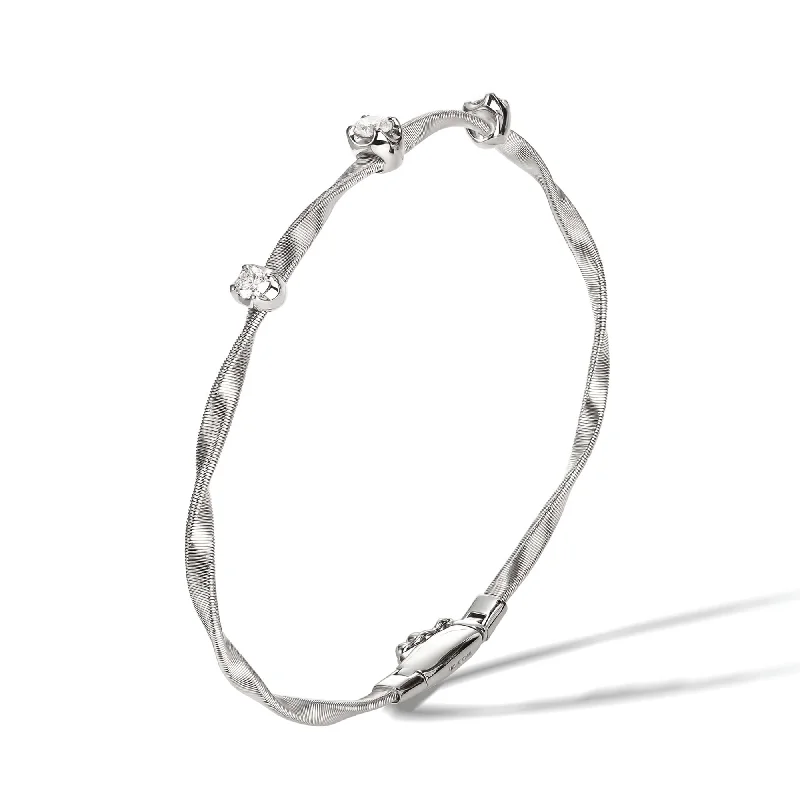 Women’s friendship bracelets-Marrakech 18ct Satin Finish White Gold Diamond Set Bangle