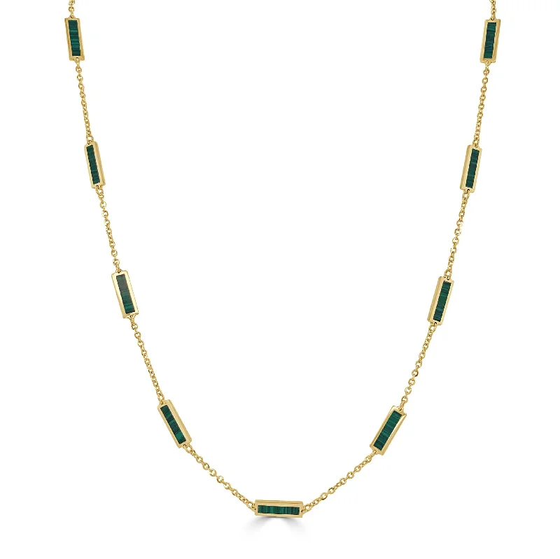 Women’s adjustable necklaces-14k Gold & Malachite Station Bar Necklace