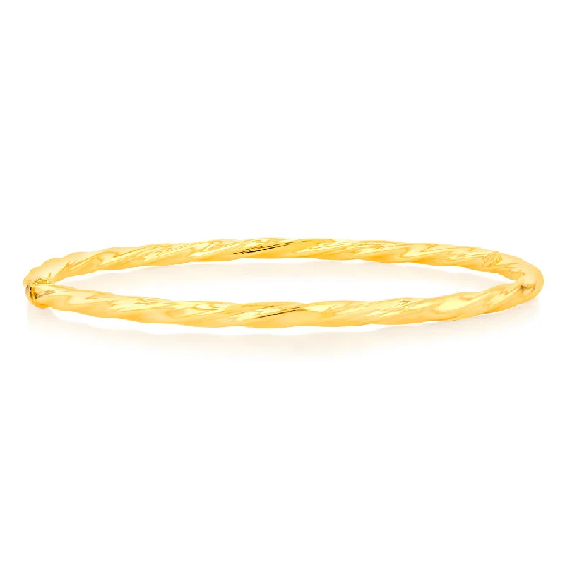 Women’s gold chain bracelets-9ct Yellow Gold 4mm Silverfilled 65mm Twist Bangle