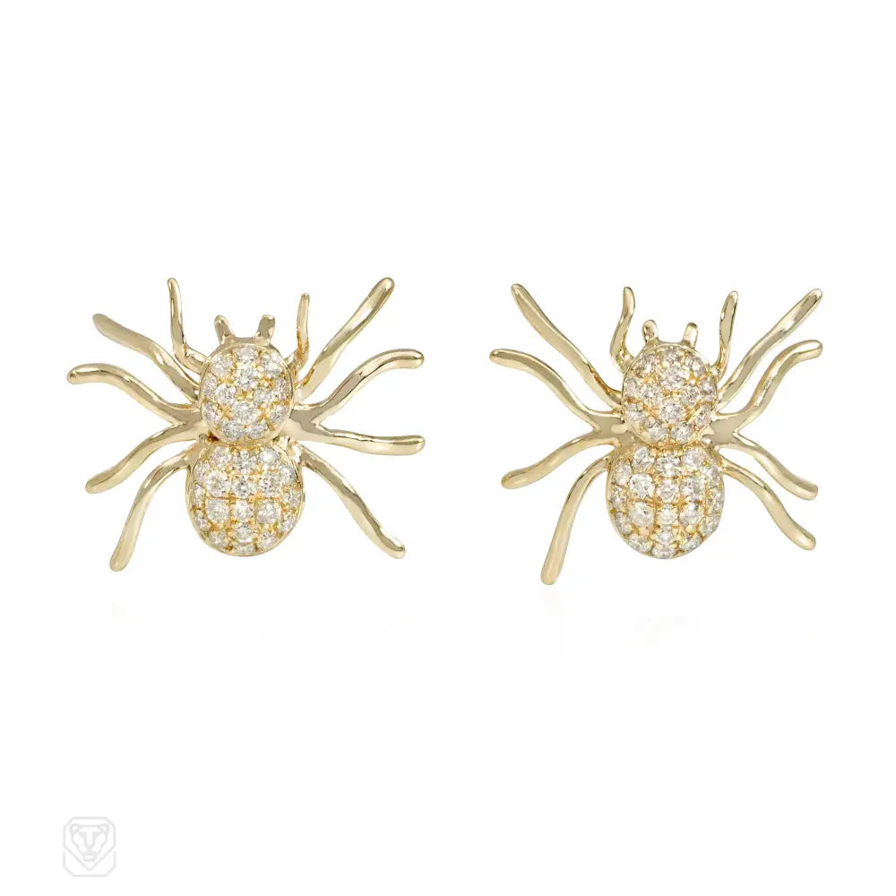 Women’s silver hoop earrings-Gold and diamond spider earrings