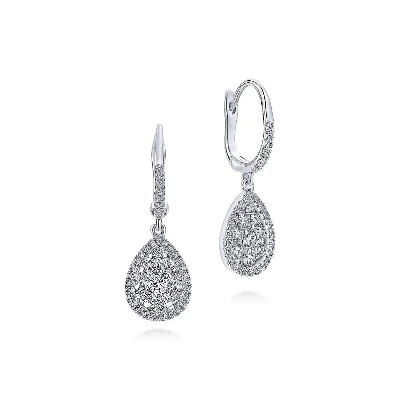 Women’s cute earrings-14K White Gold Cluster Diamond Teardrop Earrings