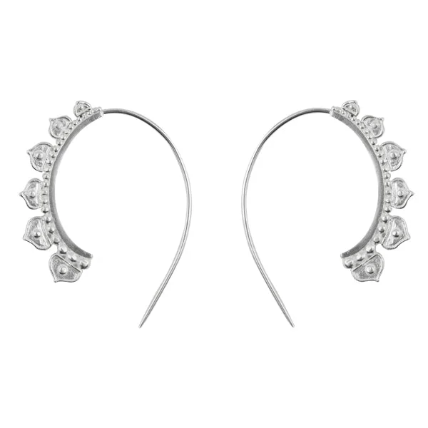 Women’s handmade earrings-Half Lotus Hoops in Silver