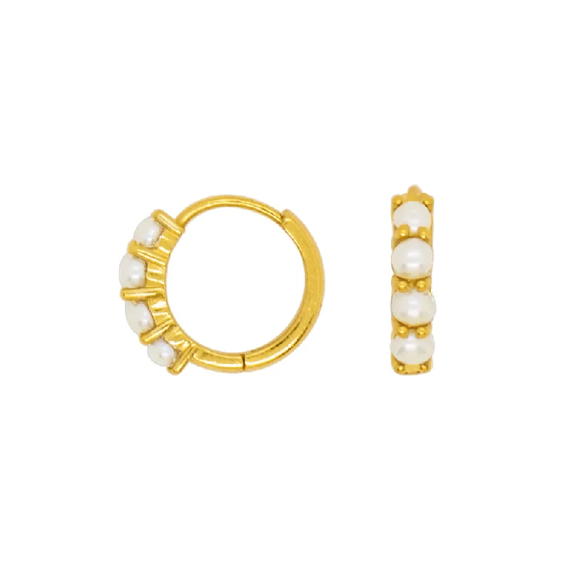 Women’s designer earrings-Pearl Clicker Huggies in Gold