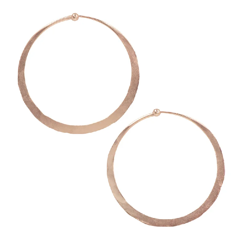 Women’s gemstone dangly earrings-Hammered Hoops in Rose Gold - 2"