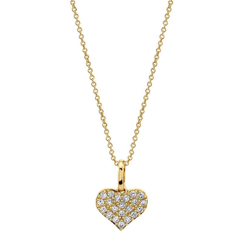 Women’s pearl necklaces-Pavé Heart Pendant - White Diamond / 14k Yellow Gold