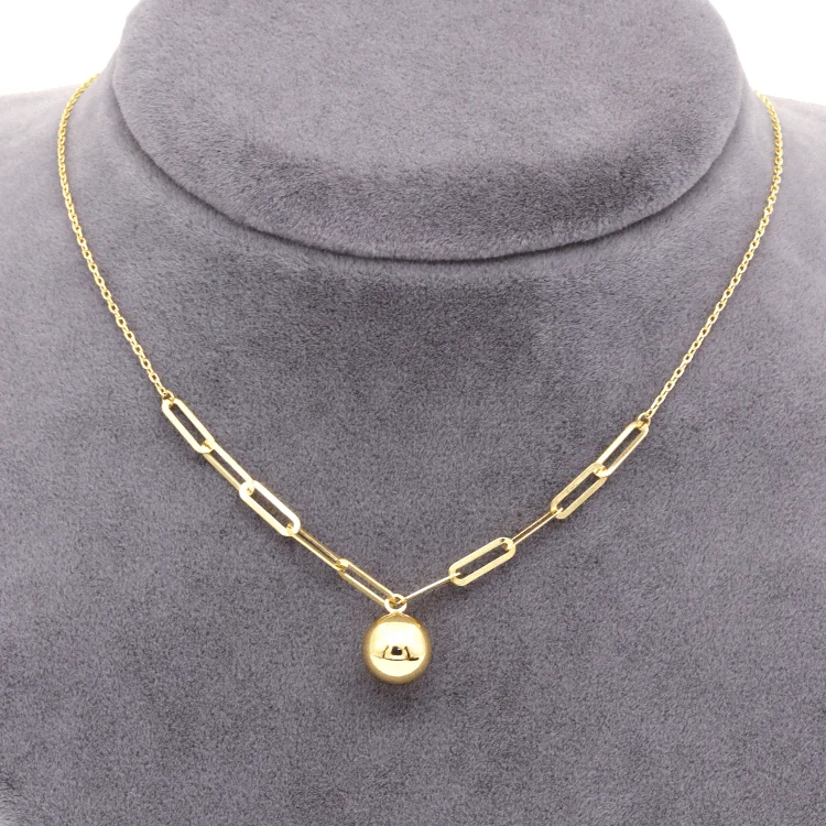 Women’s snake chain necklaces-Real Gold 8 MM Ball Half Paper Clip Chain Adjustable Size Necklace (45 CM) 7790 N1394