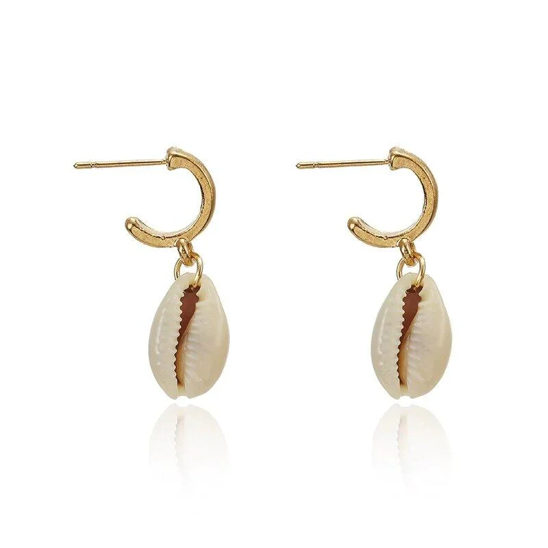 Women’s colorful earrings-Seashell Earrings Hoop and Puka Shell