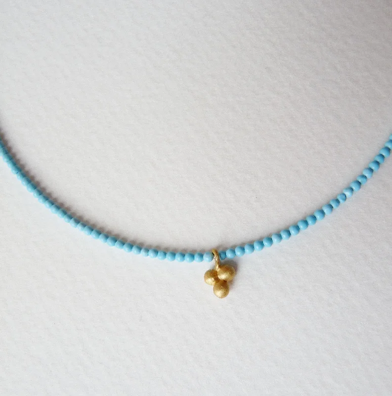 Women’s birthstone pendant necklaces-Delicate Granulation Beaded Turquoise Necklace