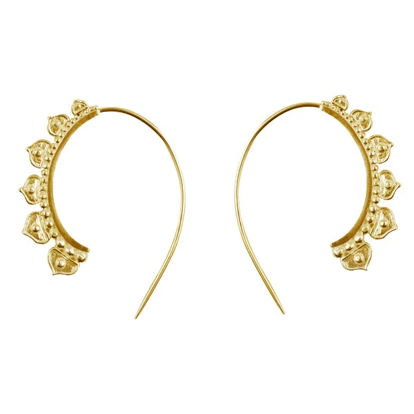 Women’s silver dangling earrings-Half Lotus Hoops in Gold