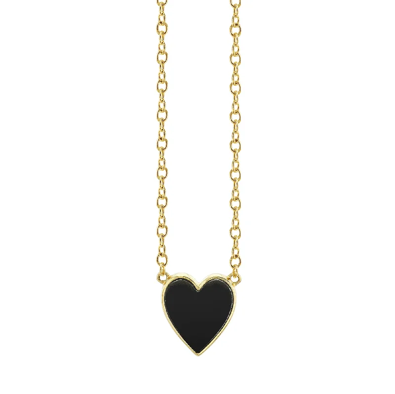 Women’s vintage chain necklaces-Onyx Heart Necklace - Black Onyx / 14k Yellow Gold