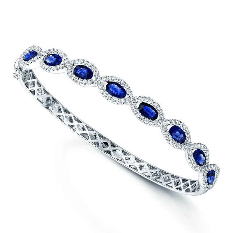 Women’s pearl bangles-18ct White Gold Oval Sapphire & Diamond Bangle