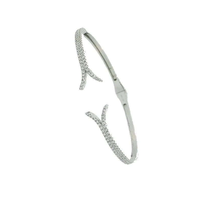 Women’s diamond cuff bracelets-Micro Pave 925 Sterling Silver Bangle Rhodium Plating with Cubic Zirconia